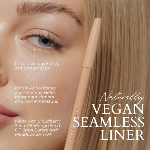 FITGLOW Beauty Vegan Eyeliner Pencil | Long-Lasting Eye Liner with Blending Brush | Smudge-Proof Eyeliner | Sensitive Eye Makeup | Natural, Clean & Cruelty-Free Eye Pencil | Brightening Beige, 1.1g