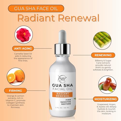 Brookethorne Naturals Gua Sha Oil for Face | Radiant Renewal Facial Oil for Gua Sha Massage & Dermaplaning | 100% Natural Hydrating Face Oil with Jojoba, Rosehip, Argan Oil & AHAs to Firm & Restore