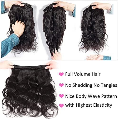 Body Wave 4 Bundles with Closure 100% Unprocessed Brazilian Body Wave Human Hair Weave with 4x4 Free Part Lace Closure Natural Color (18 20 22 24+16 Inch)