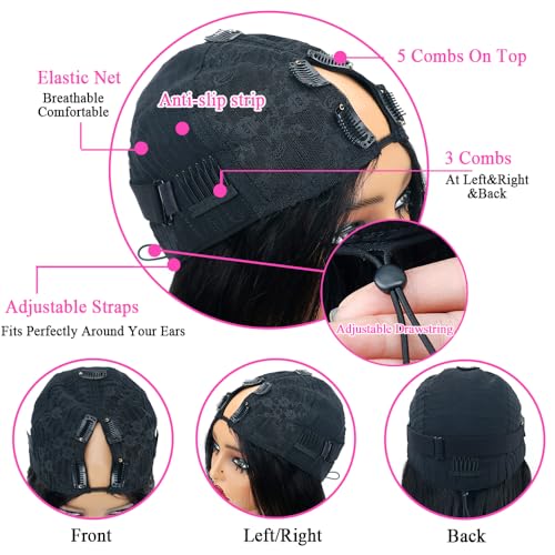 V Part Wigs Straight Brazilian Virgin Human Hair Wigs for Black Women Upgrade U Part Wigs Glueless Full Head Clip In Half Wig V Shape Wigs No Leave Out Lace Front Wigs 180% Density Natural