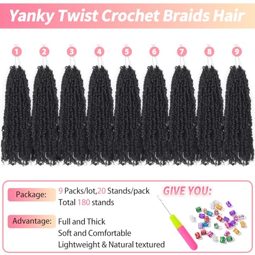 9 Packs Yanky Twist Crochet Hair 12 inch Pre-twisted Passion Twist Crochet Hair Micro Spring Twist Crochet Hair Extensions Suitable for black women.(1B, 12 Inch (Pack of 9))