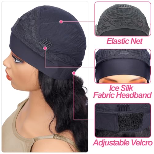 Headband Wig Human Hair 20 Inch Straight Headband Wigs 180% Density Glueless Wigs for Black Women Glueless No Lace Front Human Hair Natural Color Brazilian Virgin Hair