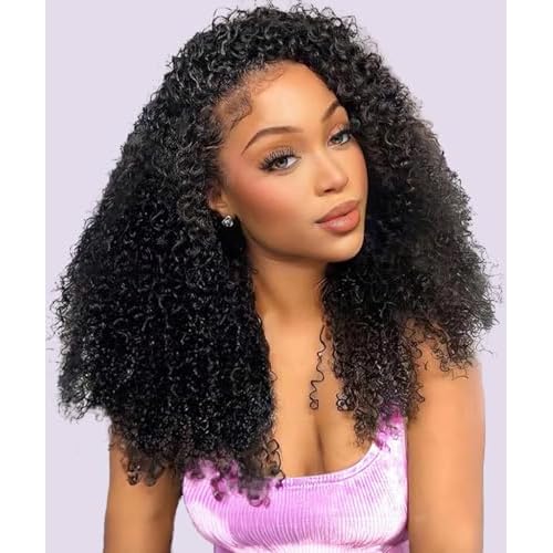 Curly Wig Human Hair 13x6 HD Lace Frontal Wigs 250 Density With Drawstring Deep Wave Lace Front Wigs Human Hair Pre Plucked Virgin Remy Hair 5x Longer Lifespan Natural Black for Women 18 Inch