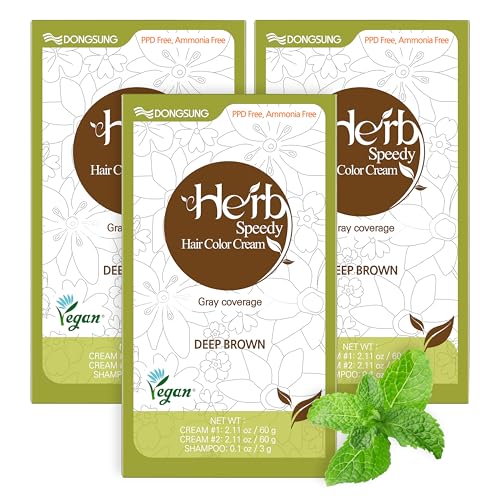 Dongsung Herb Speedy Color Cream(Deep Brown, 3Pack) Korean Herbal Vegan Hair Dye PPD-Free Ammonia-Free Hypoallergenic 100% Gray Coverage, Odorless, Dermatologically Tested, Quick 20-Minute Application