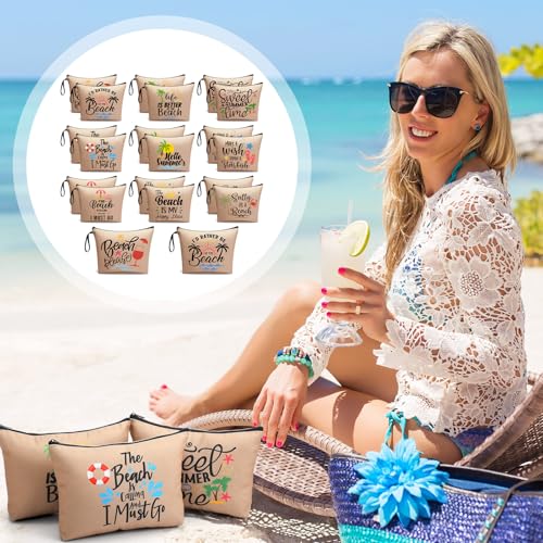 20 Pcs Bulk Beach Makeup Bags - Summer Beach Accessories Toiletry Cosmetic Pouch Zipper Bags, Cruise Travel Essentials Survival Kit Gifts Party Favors for Women Teens Clients Friends