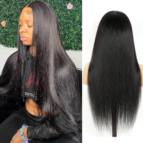Lace Front Wigs Human Hair 22 Inch Straight 13x4 HD Transparent Lace Frontal Wigs Pre Plucked With Baby Hair 180% Density Brazilian Virgin Hair Wigs