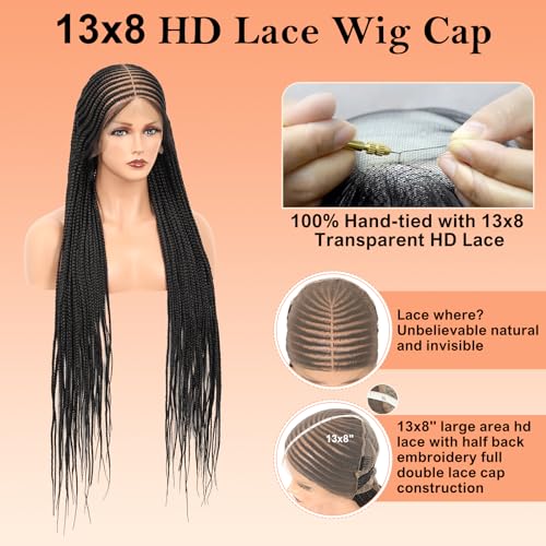 Beauart Brinbea 13x8 HD Lace Front Braided Wigs for Women Cornrow Braided Wigs Box Braid Wig with Baby Hair Black Natural Middle Parted Braids Wig 36"