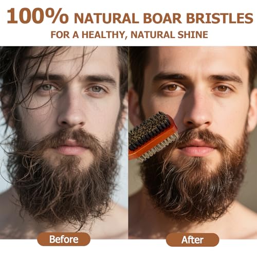 Men Hair Brush, 2-Sided Boar Bristle Slick Back Hair Brush for Men Barbers Beard & Hair Care for Thick Coarse Hair Detangling Smoothing