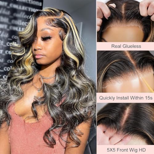 Wear and Go Glueless 5x5 Honey Blonde Wigs Human Hair Pre Plucked Cut 1B/27 Body Wave Lace Front Wigs Human Hair for Black Women 180% Density 28Inch