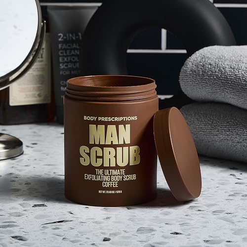 Body Prescriptions Men¡¯s Exfoliating Body Scrub ? Ultimate Skin Cleansing Wash in Jar with Twist-Top Lid, For All Skin Types, 21 Ounce (Pack of 2), Coffee