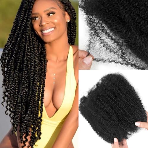 Human Hair for Twist 20 Inch Afro Kinkys Bulk Human Hair 2 Bundles for Dreadlock Extensions Repair Locs Afro Kinky-Curly Bulk for Mini Twist 100% Real HumanHair for Braiding (1B,40g/pack)