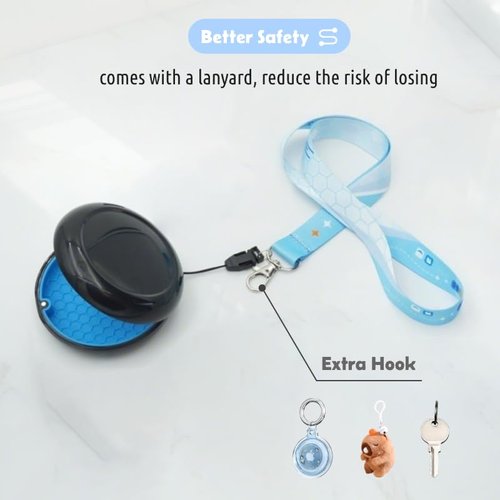 Maobuli Retainer Holder with Lanyard & Mirror, Night Guard Container with Vent Holes, Partial Denture Box for Purse, Portable Aligner Case Compatible with Invisalign (Black Blue)