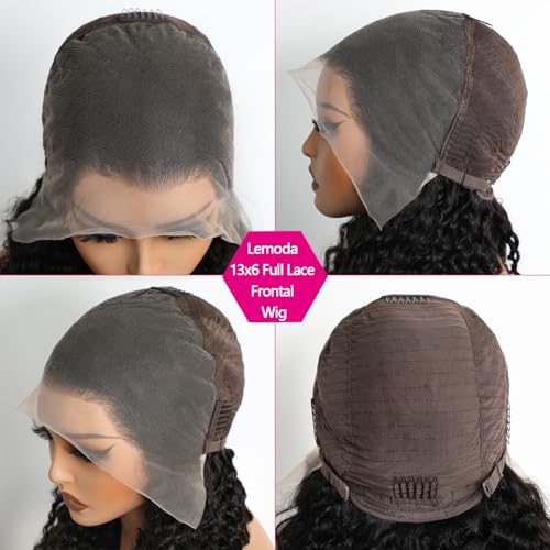Lemoda Deep Wave 13x6 Full Lace Frontal Wigs Human Hair 200% Density HD Lace Pre Plucked Deep Wave Frontal Wig Human Hair Curly Wig for Black Women Wet and Wavy Wig 22Inch Natural Color