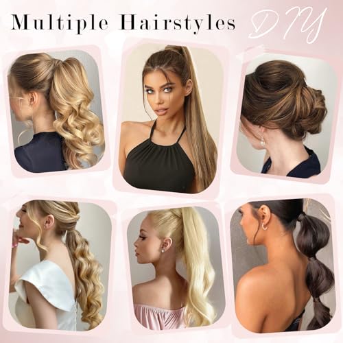 Ponytail Extensions Human Hair Long Straight Ponytail Hair Extensions with Magic Paste Wrap Around Clip in Ponytail Extensions Real Human Hair,22inch #60 Platinum Blonde,95g