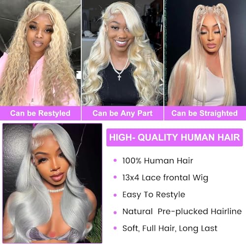 Blonde Lace Front Wig - Human Hair, 13x4 Inches, 24 Inches Long, Body Wave, 180% Density, Pre-Plucked, Glueless, 613 Frontal