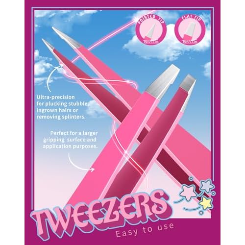 TsMADDTs 6 PCS Eyebrow Tweezers Set, Tweezers for Women Facial Hair with Curved Scissor and Eyebrow Brush for Ingrown Hair