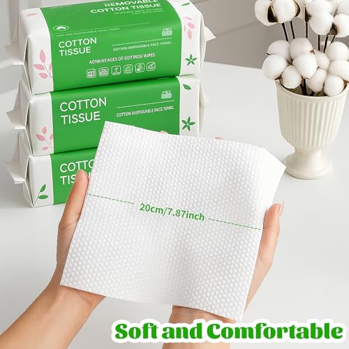 Disposable Face Towels 100 Count, Biodegradable Facial Towels for Sensitive Skin, Ultra Soft & Thick Face Cloth, Lint- free Dry Wipes for Makeup Remover, Skincare and Cleansing