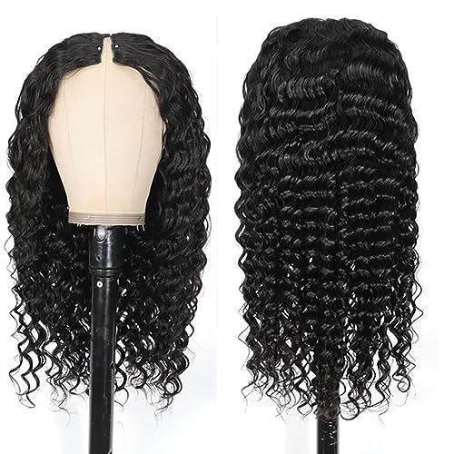 Zealady Deep Wave V Part Wig Human Hair Wigs for Women V Part Wig Deep Wave 12A Virgin Hair Deep Curly U Part Human Hair Wigs V Shape Wigs Glueless Wig No Sew in Full Head Clip In Half Wig 24 inch