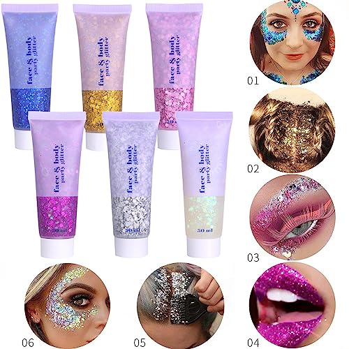 Gold Body Glitter,Sparkling Neon Outfit Party Holographic Sequins Paint Body Glitter Gel Makeup. (02# Gold)