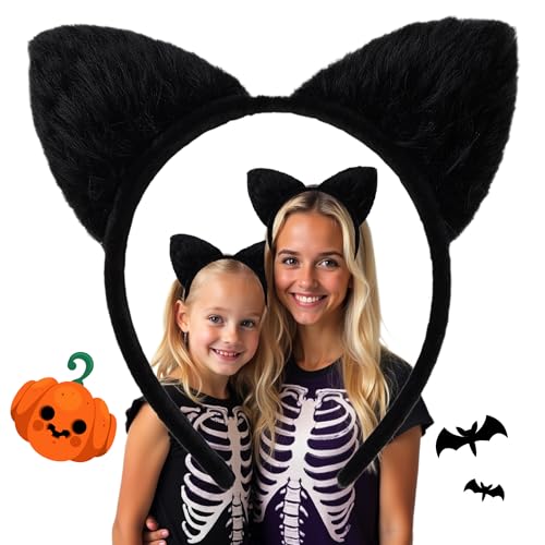 Halloween Cat Ears Headband ? Black Cat Ears Hair Accessory for Cosplay, Fancy Dress, Masquerade & Party Costumes (Soft Style)