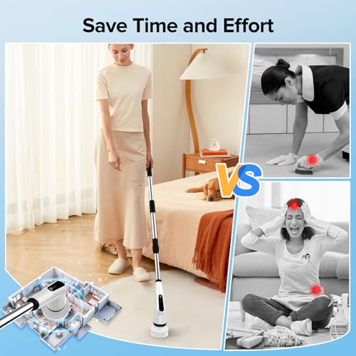 Electric Spin Scrubber, Dreazu IPX7 Bathroom Scrubber with 7 Replaceable Floor Machine Pads & Retractable Handle, 2-Speed Adjustable Shower Cleaner Brush for Bathroom, Bathtub, Kitchen, Tile Floors