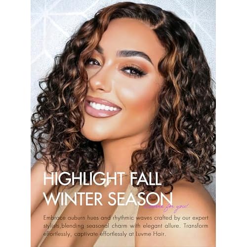 LUVME HAIR 12" Curly Glueless Wigs Human Hair Pre Plucked Pre Cut, Undetectable HD Lace Curly Bob Wig Human Hair Short Black Wig with Blonde Highlights Ready to Go Wig 180 Density
