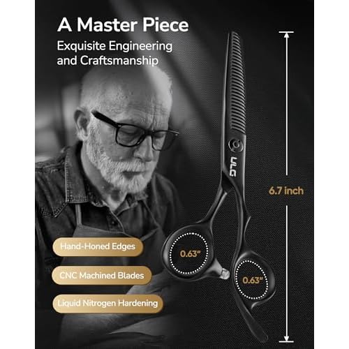 ULG Texturizing Shears ? Professional Stainless Steel, Ergonomic Offset Handles, Teflon Coated, Deer Tooth Blades for Precise Thinning and Layering, Ideal for Stylists and Barbers