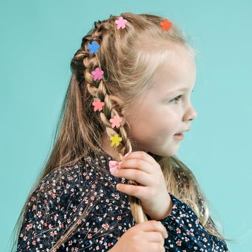 Mini Flower Hair Clip Flower Clips,Colorful Mini Hair Claw,for Women, Girls,Baby, Toddler Bangs Strong Grip Small Tiny Rainbow Hair Clips (50, Matte Colors)