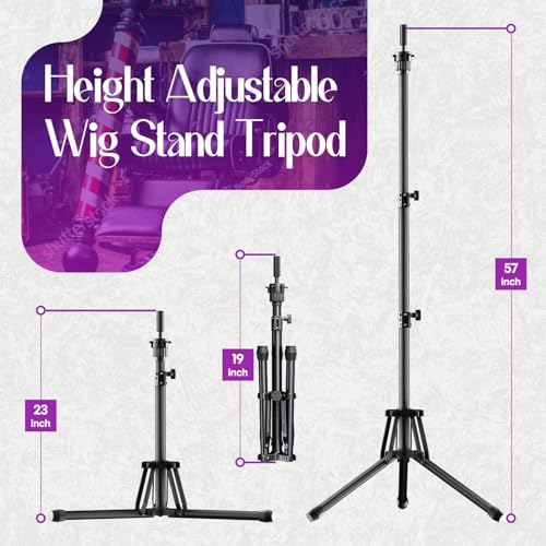 Wig Head Stand Adjustable Height - Upgrade Wig Tripod Stand with Reinforced Tool Tray , Foldable Mannequin Head Stand for Beauty and Hairdressing Styling Training (Additional 1 Free Accessory)