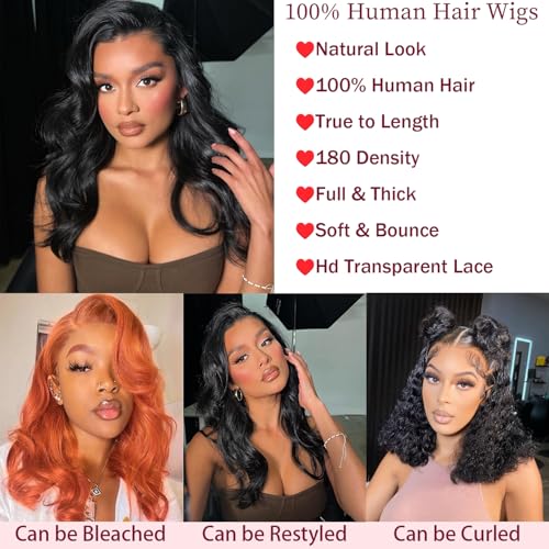Bob Wig Human Hair 13x4 Body Wave Lace Front Wigs Human Hair 200% Density Human Hair Wigs for Black Women with Baby Hair (20 Inch, Natural Black)