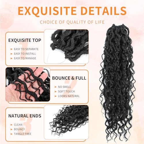 Wodun Goddess Locs Crochet Hair 18inch, 8 packs Faux Locs Crochet Hair,Pre-looped Crochet Hair with Curly Ends, River Locs Crochet Hair For Black Women (18 Inch (Pack of 8), 1B)