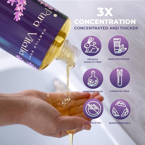 Lavender Organic Castile Soap | Body Wash & Cleanser for Face & Hands | Biodegradable, Eco-Friendly, Palm Oil Free, Vegan & Gentle | Made with 6 Natural Ingredients - 32 oz