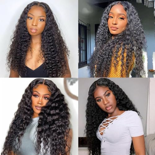 12A Deep Wave Bundles Human Hair Wet and Wavy Bundles 100% Unprocessed Brazilian Virgin Human Hair Weave 3 Bundles Deep Curly Bundles Remy Human Hair Extension Natural Black Color 22 24 26 Inch