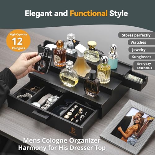 Cologne Organizer for Men ? Gifts for Dad, Husband ? Perfume Organizer for Men with Velvet Drawer ? Elegant 3-Tier Perfume Display Stand & Fragrance Shelf ? Mens Birthday Gift