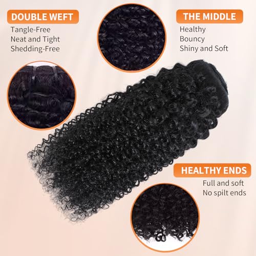 Kinky Curly Clip ins Human Hair 3C 4A Curly Clip in Hair Extensions for Black Women 8Pcs with 20Clips 120g/set 10A Brazilian Human Hair Natural Black 16 Inch