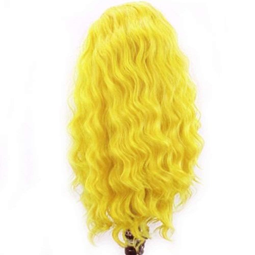 RONGDUOYI RDY Lemon Yellow Fashion Lace Front Wigs for Women Pre Plucked Body Wave Synthetic Wig with Free Part Natural Hairline Wig Cosplay Party Makeup Wigs 24Inches
