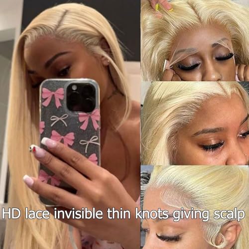 Lemoda Blonde 613 13x6 Straight Lace Frontal Human Hair Wigs 24Inch Outlets Sale 200% Honey Blonde Straight HD Transparent 13x6 Lace Front Wigs Pre Plucked Glueless Wigs