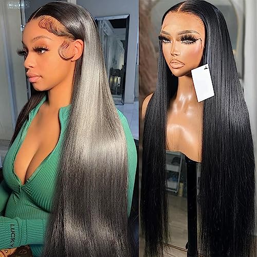 Lemoda 13x6 Full Lace Frontal Wig 180% Density Straight Lace Front Wigs Human Hair HD Transparent Lace Glueless Wig Pre Plucked 15A Brazilian Virgin Human Hair Wigs for Women 22 Inch