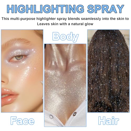 Hair and Body Glitter Spray, Shimmering Powder Sparkle Powder Makeup, Glitter Loose Sparkle Makeup for Body Highlighter,Festival Prom Rave Accessories (Glint-Rainbow)