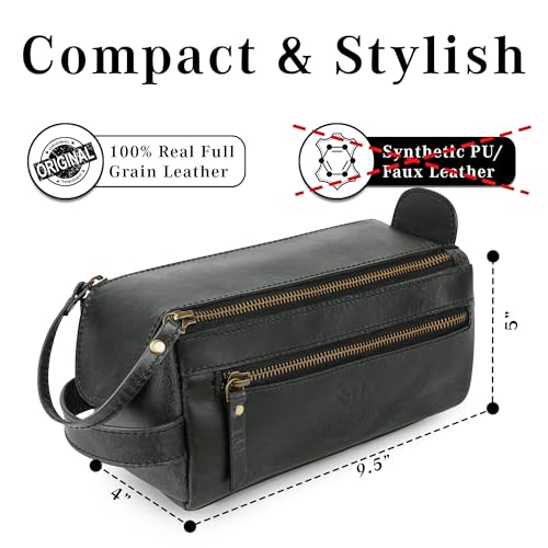 LUXEORIA Genuine Leather Toiletry Bags for Men and Women, Handmade Premium Leather Dopp Kit and Shaving Bag, Cosmetic Bag for Womens and Mens, Travel Essentials & Organizers