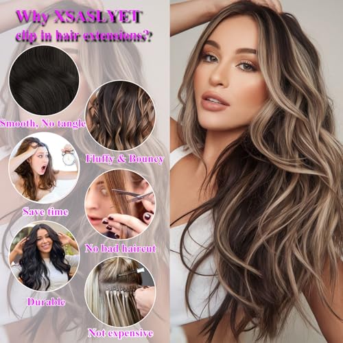 24 Inch Clip in Hair Extensions 4 Pcs - Curly Wave hair Extensions Clip Ins, Soft Natural Look Synthetic Fiber, Tangle Free, Lightweight, Long Use with Secure Invisible Clips, Daily Wear(1B)