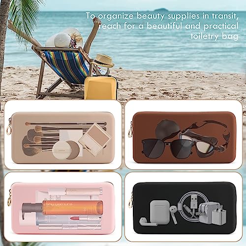FVION Zipper Makeup Brushes Bag For Travel, Large Silicone Makeup Brush Holder, Make Up Brushes Pouch Case for Makeup Tools - Khaki