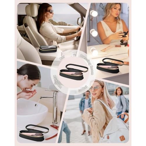 Clear Travel Makeup Brush Holder, Leather Makeup Brush Toiletry Bag, Portable Cosmetic Brush Case, Transparent Waterproof Makeup Brush Storage Bag, Black