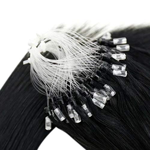 LaaVoo Microlink Hair Extensions Human Hair Black Micro Beads Hair Extensions 20 Inch Jet Black Real Human Hair 50g 50s