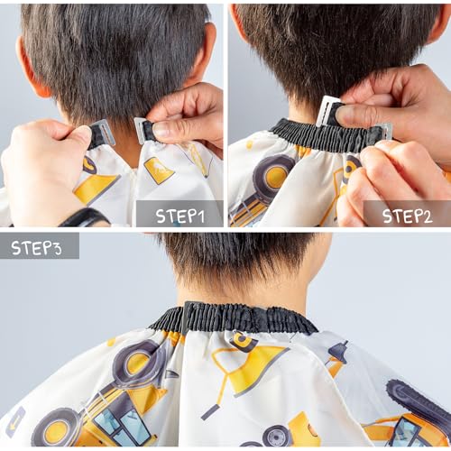 Gealaek Kids Haircut Cape and Neck Duster Brush Set with Construction Site Pattern Kids Barber Cape 55x40 Inches for Boys & Girls Salon Cape Kit (White)