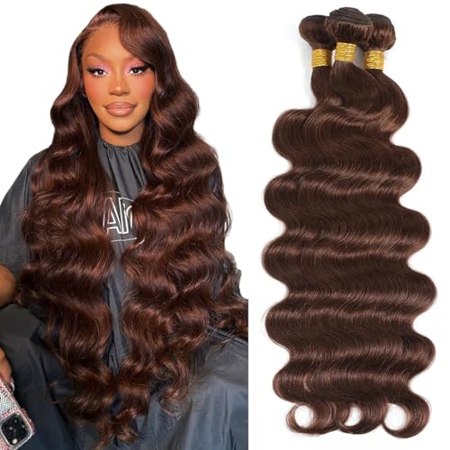 Brown Human Hair Bundles Body Wave 24 26 28 inch 100% Unprocessed Brazilian Virgin Hair Extensions 12A Quick Weave Bundles Human Hair Double Weft #4 Chocolate Brown