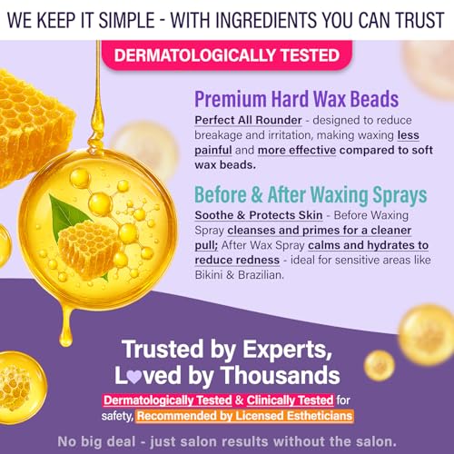 Tress Wellness Waxing Kit for Sensitive Skin, Safe for Face & Skin, Prep & Aftercare Spray, Easy to Use, At-Home Kit for Face, Bikini, Brazilian & Full Body - Digital Display, Black Purple Flower