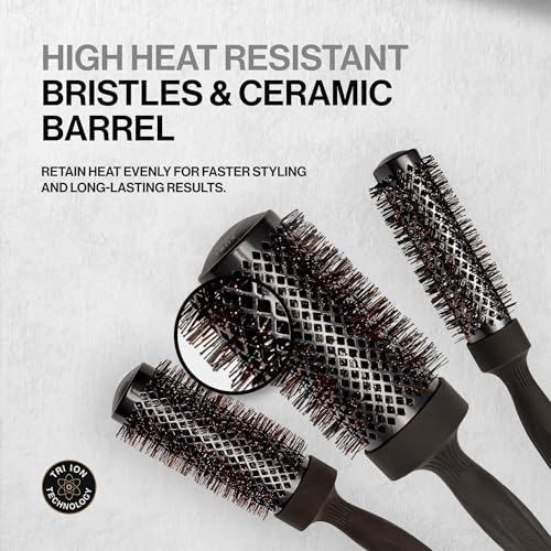 COCCO Aura Brush Set, Ceramic Paddle & Round Hairbrushes for Women, Blow-Drying & Frizz Control, Tourmaline Bristles, Ergonomic Grip, Full Styling Set (Black)
