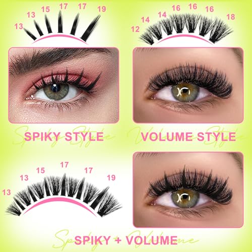 Lash Clusters Kit 60D+80D+100D+200D Individual Spikes Lashes 456PCS 12-18mm Spiky Manga Eyelash Clusters D Curl DIY Eyelash Extension Kit with Cluster Lash Bond & Seal for Anime Eyelashes by WiWiLINK