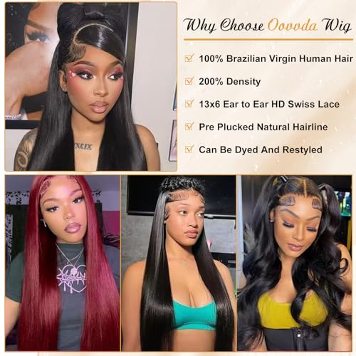 13x6 Lace Front Human Hair Wigs Straight Lace Front Wigs Real Hair for Women HD 200% Density Lace Frontal Human Hair Wig Pre Plucked with Baby Hair Natural Black Long Hair 34 Inch